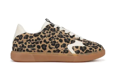 Womens Leopard Brown Lace-Up Sneakers - Tastic Faux Leather - Size Uk 7