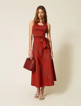 Jupe longue en popeline et broderie anglaise - TWINSET - FashionsVida