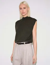 Pure Wool Textured Knitted Vest Khaki female