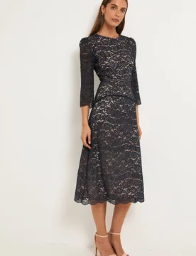 Women's Lace Ladder Trim Midi Dress in Navy Size: 20 - Navy - Size: 20 - Wallis - FashionsVida