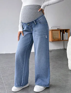 Jeans rectos y holgados para maternidad con cintura elástica XS - Shein - FashionsVida