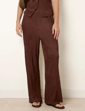 Wide Leg Trousers - S / CHOCOLATE - female - Blue Vanilla - FashionsVida