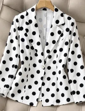 Blazer de Talla Grande con Lunares Casual Negocios Elegante Chaqueta para Mujeres - Blanco Completo de Una Sola de Botones Manga Larga Oficina Formal - Shein - FashionsVida