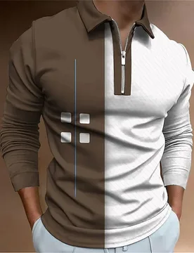 Patchwork Pattern Print Polo Shirt for Men Ventilate Lapel Golf Wear Men's T-Shirt Top Comfort Zipper Sport Long Sleeve Clothing - Aliexpress - FashionsVida
