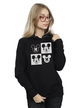 Women's Mickey Mouse Smiling Squares Hoodie in Black Size: Medium - Black - Size: M - Disney - FashionsVida