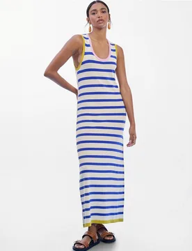 Vestido de punto de rayas tricolor con rib a contraste - Lola Casademunt - FashionsVida