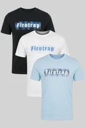 Mens Multi 3 Pack Regular Fit Cotton Graphic Crew Neck T-Shirts - Multicolour - Size Medium