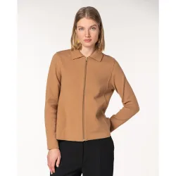 Chaqueta de mujer de punto milano con cuello y cierre cremallera
