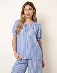 Womens Tie Front Stripe Blouse - Size Large