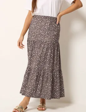 Women's Petite Floral Maxi Skirt in Brown Size: 12 - Brown - Size: 12 - M&Co - FashionsVida