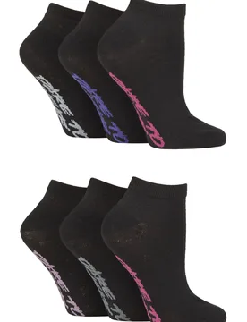 Women's 6 Pair Pique Knit Patterned Trainer Socks Black Floral 4-8 Ladies - Black - Size: Small - Dare to wear - FashionsVida