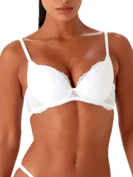 Womens Superboost Lace Padded Plunge Bra - White - Size 42c
