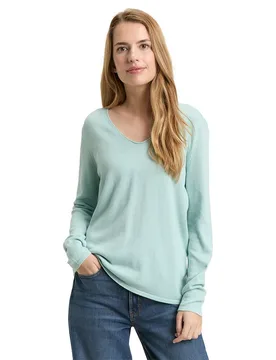 Pull à Col En V Front Logo Coin Blue Haze L - Tom tailor - FashionsVida
