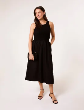 Mix Fabric Midi Dress - S / BLACK - female - Blue Vanilla - FashionsVida