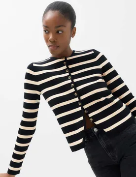 Cotton Rich Striped Slim Fit Cardigan Black Mix female - M&S - FashionsVida