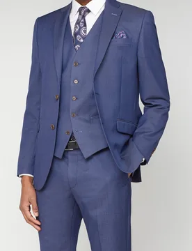 Mens Long Sleeve Slim Fit Suit Jacket In Blue - Scott - FashionsVida