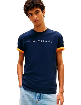 Maglietta A Maniche Corte Linear Logo Regular Fit Dark Night Navy / Sweet Blue S - Tommy Jeans - FashionsVida
