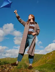 Emmeline Checked Coat with Wool Tan female