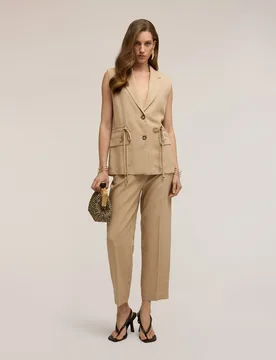 Pantalones de mujer regular de lino mezcla lyocell cierre frontal con botón y cremallera - Motivi - FashionsVida