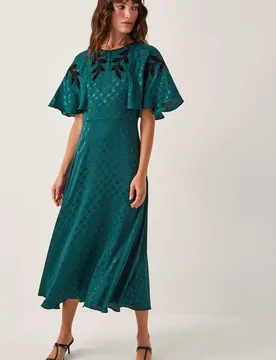 Women's Bianca Embroidered Floral Cape Midi Dress Green Size: 14 - Green - Size: 14 - Monsoon - FashionsVida