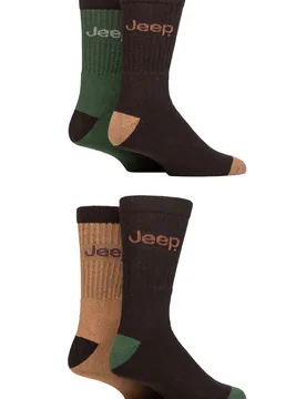 Mens 4 Pair Plain Regenerated Cotton Boot Socks Brown / Green 6-11 - Brown - Size: 6-11 Mens - Jeep - FashionsVida