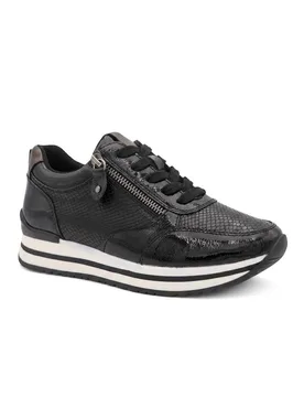 Women's Wide Fit Zip & Lace Trainers W/ Cushioned Sole in Jet Black Size: 5 - Jet Black - Size: 5 - Pavers - FashionsVida