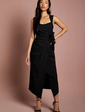 Women's Corsage Pleated Pencil Dress in Black Size: 12 - Black - Size: 12 - Coast - FashionsVida