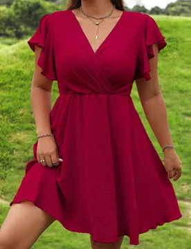 Vestido envolvente de manga mariposa talla grande, atuendo de mujer color borgoña para Navidad 4XL - Shein - FashionsVida