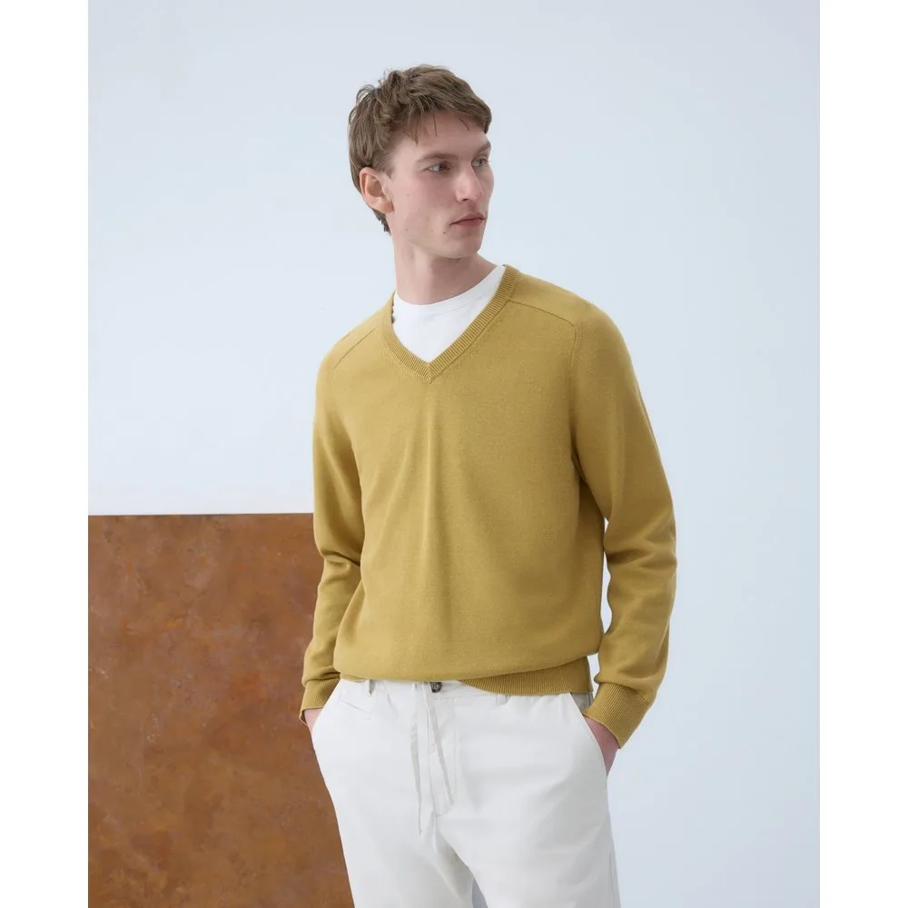 Jersey de hombre cuello pico liso algodón lino - Emidio Tucci - FashionsVida