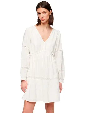 Robe à Manches Longues Ibiza Tiered Mini Off White M - Superdry - FashionsVida