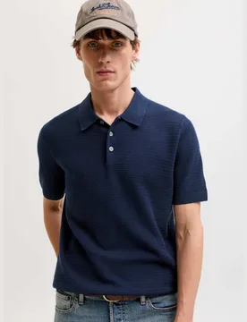 Pure Cotton Knitted Polo Shirt Navy male - Jack & jones - FashionsVida