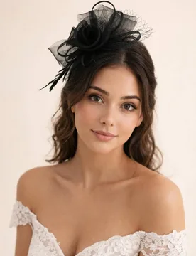 Women's Double Flower Feather Fascinator in Black - Black - Size: One Size - SVNX - FashionsVida