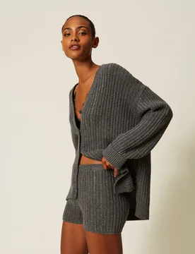 Short en maille de laine mélangée avec strass - TWINSET - FashionsVida