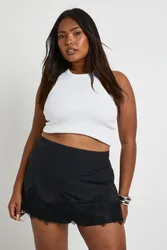 Womens Plus Lace Trim Crepe Mini Skirt - Black - Size 16 Uk