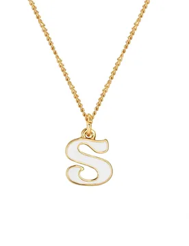 Womens Gold Plated Enamel Alphabet White Necklace - Size W - The Jewellery Stockroom - FashionsVida