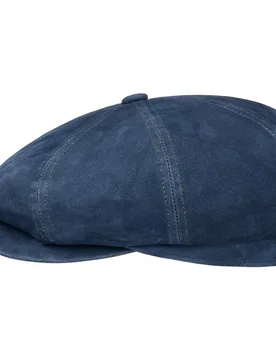 Hatteras Denim Leather Flat Cap by - navy - Size: 56 cm - Stetson - FashionsVida