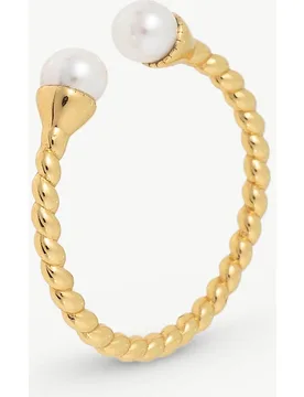 Anillo dorado dos perlas twist - Majorica - FashionsVida