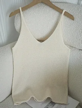 Camiseta sin mangas de escote en V para mujer, suéter de punto de unicolor suelto y casual para el verano XS - Shein - FashionsVida