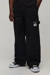 Mens Tall Baggy Fit La Gusset Cargo Trousers - Black Cotton - Size 40 Regular