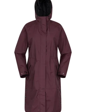 Women's Hannah Waterproof Mac Jacket Long Hooded Coat in Burgundy Size: 8 - Burgundy - Size: 8 - Mountain Warehouse - FashionsVida