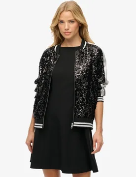 Superdry Damen Suikajan Jacke mit Pailletten Black - Größe: 36 - 139.99 - FashionsVida