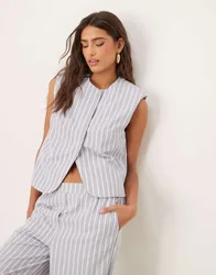 Womens Boxy Cutaway Waistcoat With Linen Co-Ord In Blue And White Stripe - Multicolour - Size 6 Uk