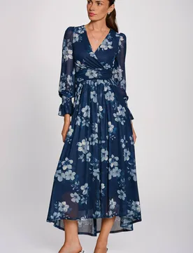 Women's Long Sleeve Maxi Mesh Dress in Mid Navy Size: 16 - Mid Navy - Size: 16 - Jolie Moi - FashionsVida
