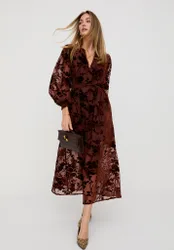 Brezze High Neck Velvet Burnout Maxi Dress In Brown - 8