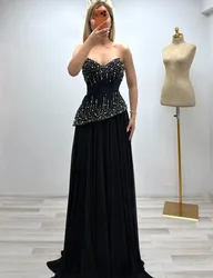 Customized Elegant Jersey Pleat Sequined A-line Sweetheart Long Prom Dresses Luxury 2025 Sparkle High Quality