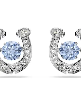 Orecchini a lobo Symbolica, Taglio tondo, Pavé, Ferro Di Cavallo, Blu, Placcato rodio OS - Swarovski - FashionsVida