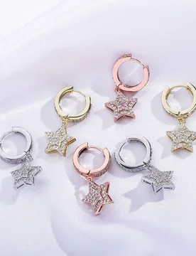 Iced Out CZ Pentagram Star Dangle Hoop Earrings Bling Crystal Drop Earrings Hip Hop Street Jewelry For Women Men Wholesale - Aliexpress - FashionsVida