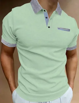 Camisa polo de manga corta con cuello para hombres, adecuada para oficina, salidas y reuniones XXL - Shein - FashionsVida
