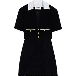 Vestido corto 2 en 1 de tweed con cuello desmontable
