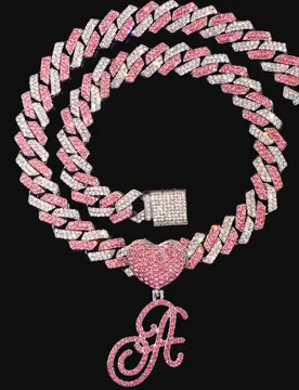 Hip Hop Bling Pink Crystal Cursive Initial Letter Cuban Necklace for Women Iced Out Paved Cuban Chain Necklace Choker Jewelry - Aliexpress - FashionsVida